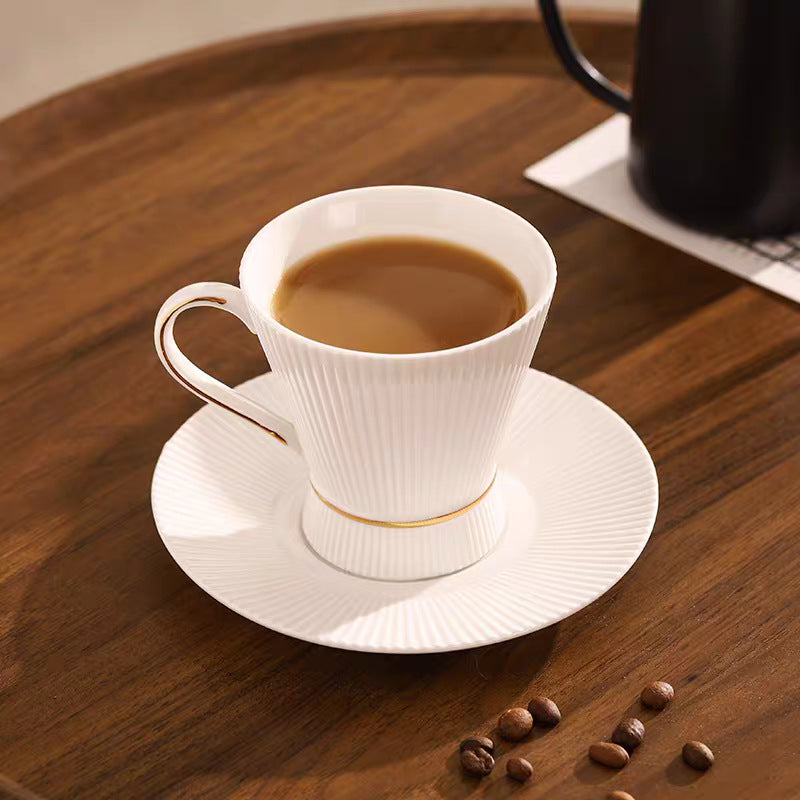 Retro Stripe Ceramic Coffee Set Featuring Classic Design And Durable Material