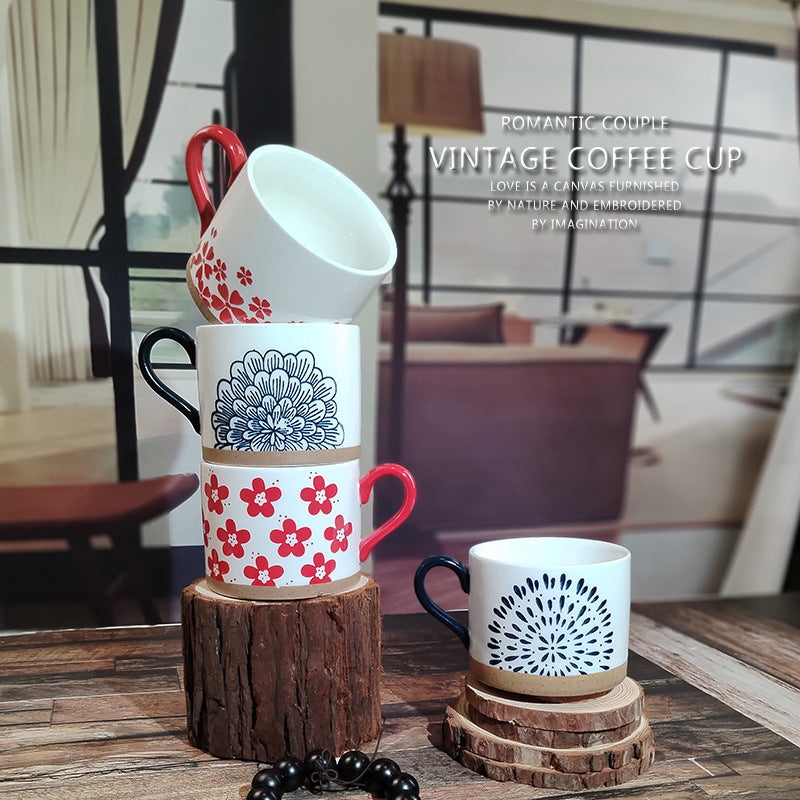 Retro Style Ceramic Mug Featuring Beautiful Flowers Design, Perfect For Coffee And Tea Lovers