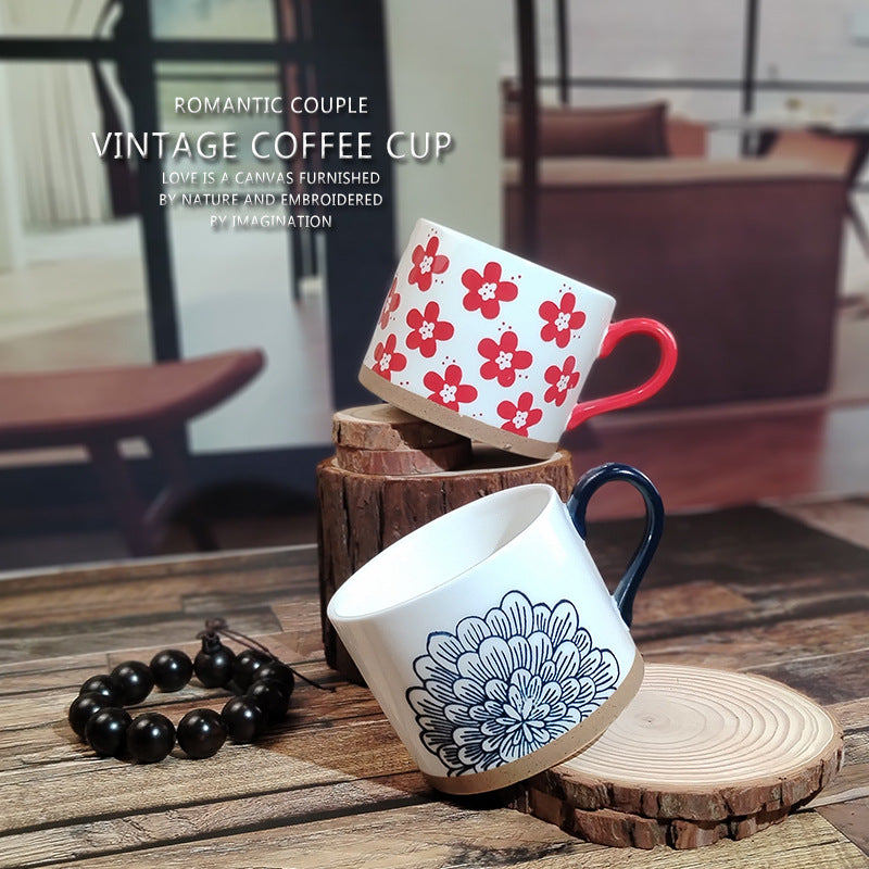 Retro Style Ceramic Mug Featuring Beautiful Flowers Design, Perfect For Coffee And Tea Lovers