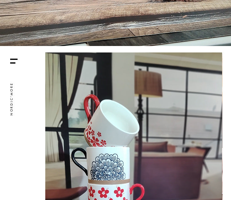 Retro Style Ceramic Mug Featuring Beautiful Flowers Design, Perfect For Coffee And Tea Lovers