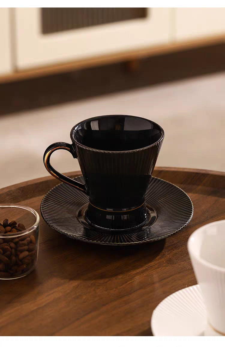 Retro Stripe Ceramic Coffee Set Featuring Classic Design And Durable Material