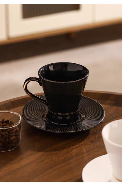 Retro Stripe Ceramic Coffee Set Featuring Classic Design And Durable Material