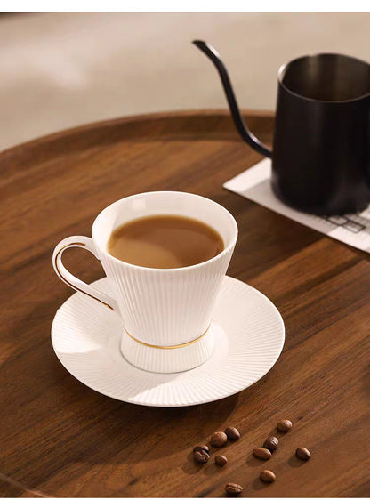 Retro Stripe Ceramic Coffee Set Featuring Classic Design And Durable Material
