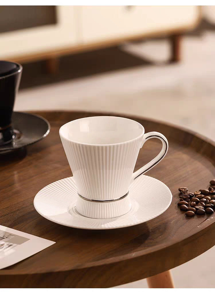 Retro Stripe Ceramic Coffee Set Featuring Classic Design And Durable Material