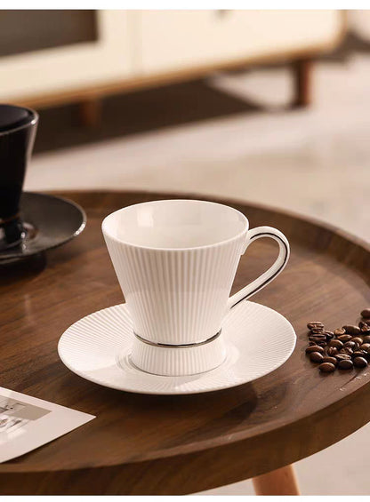 Retro Stripe Ceramic Coffee Set Featuring Classic Design And Durable Material