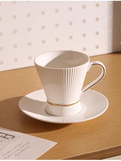 Retro Stripe Ceramic Coffee Set Featuring Classic Design And Durable Material