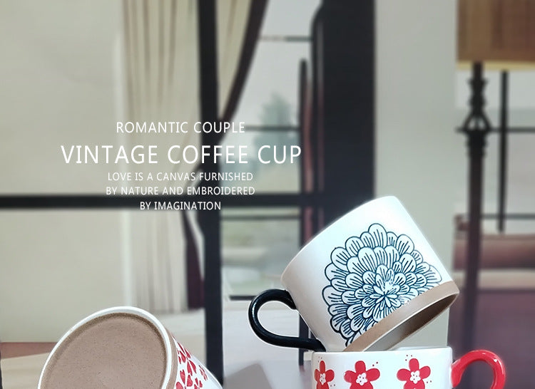 Retro Style Ceramic Mug Featuring Beautiful Flowers Design, Perfect For Coffee And Tea Lovers