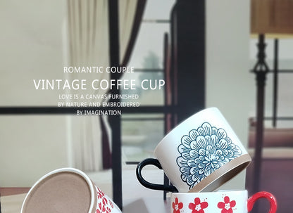 Retro Style Ceramic Mug Featuring Beautiful Flowers Design, Perfect For Coffee And Tea Lovers