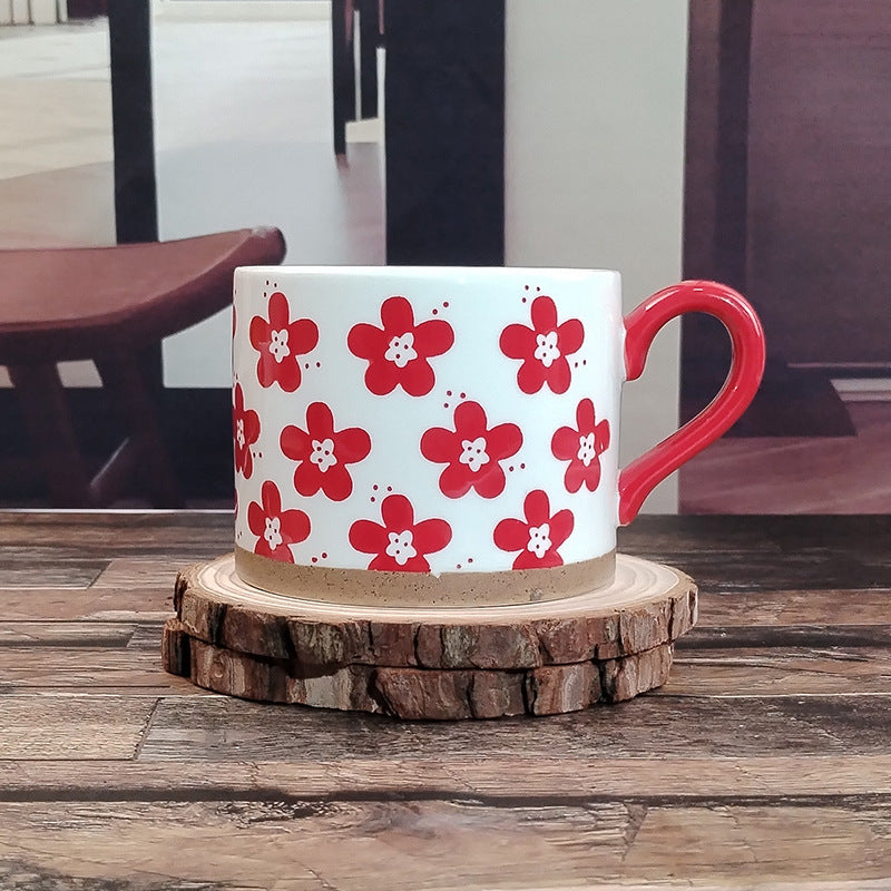 Retro Style Ceramic Mug Featuring Beautiful Flowers Design, Perfect For Coffee And Tea Lovers