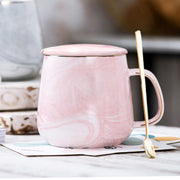 400ml Marble Pattern Pink Gold Line Single Cup with Lid and Spoon