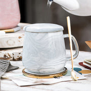 400ml Marble Gray Gold Line Single Cup with Lid and Spoon