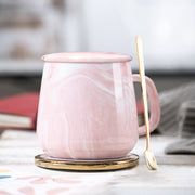 400ml Marble Pattern Pink No Gold Line Single Cup with Lid and Spoon