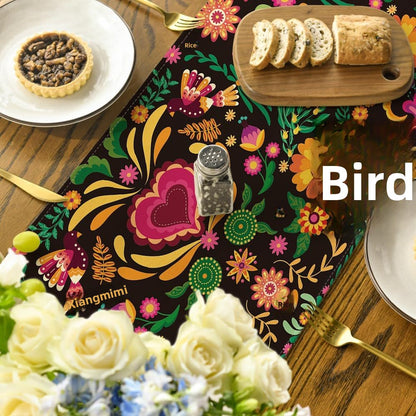 Day Of The Dead Flowers Table Runner In Polyester, Perfect For Festive Decoration