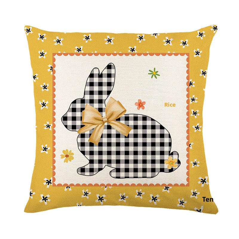 Easter Cartoon Style Rabbit Linen Cushion Pillow, Perfect For Festive Home Decor