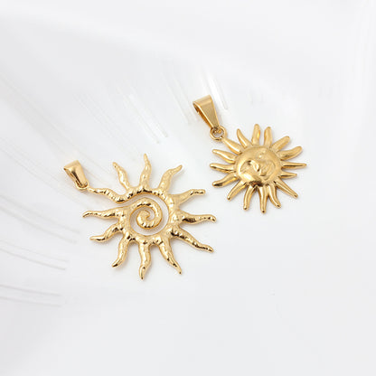 Sun Pattern Jewelry Accessory In Golden, PVD Coated With 18K Real Gold Plated Titanium Steel
