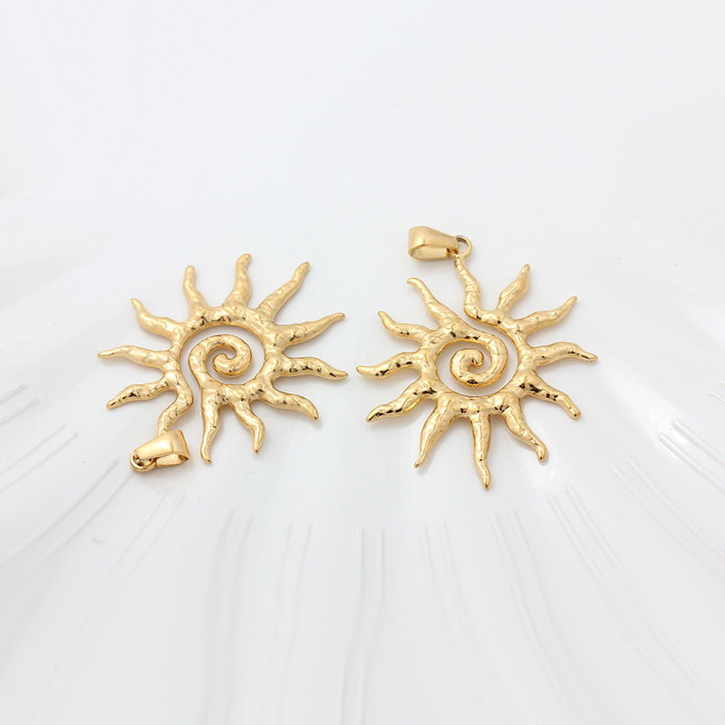 Sun Pattern Jewelry Accessory In Golden, PVD Coated With 18K Real Gold Plated Titanium Steel