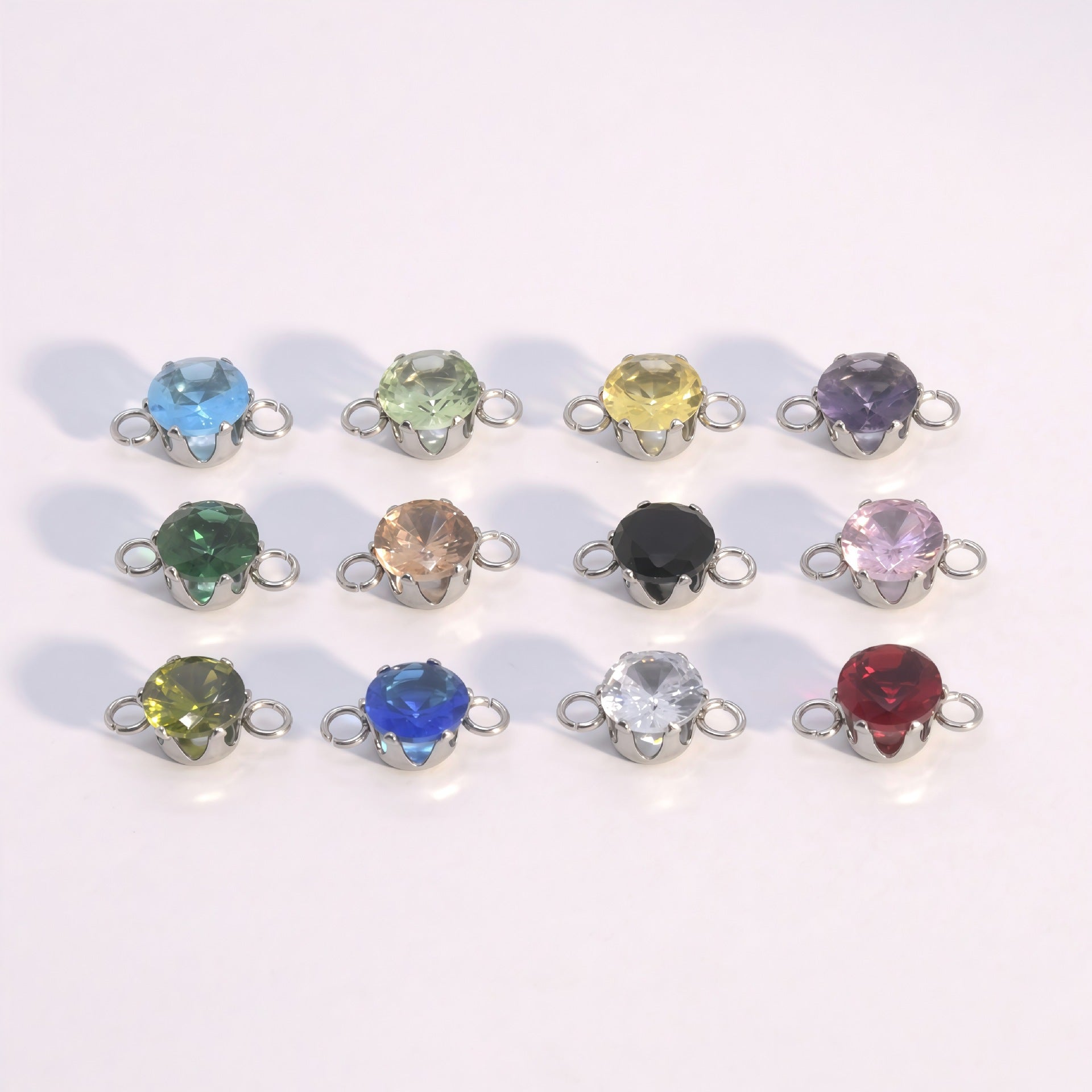 Round Jewelry Accessory In 304 Stainless Steel With White Zircon Inlay, Diameter 6 Mm