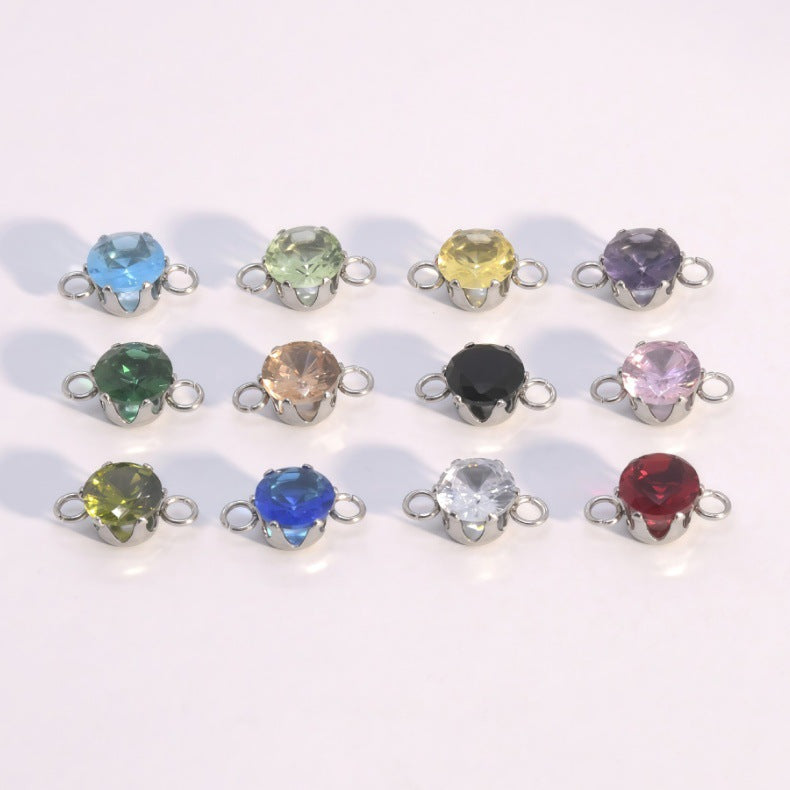 Round Jewelry Accessory In 304 Stainless Steel With White Zircon Inlay, Diameter 6 Mm