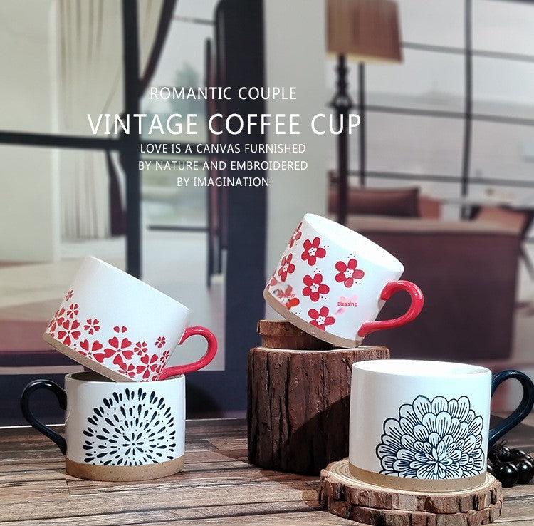 Retro Style Ceramic Mug Featuring Beautiful Flowers Design, Perfect For Coffee And Tea Lovers