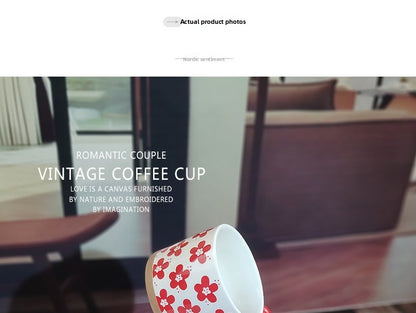 Retro Style Ceramic Mug Featuring Beautiful Flowers Design, Perfect For Coffee And Tea Lovers
