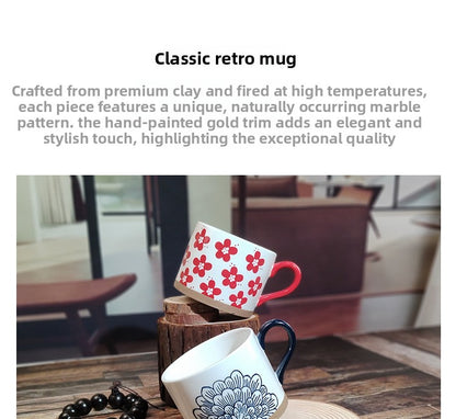 Retro Style Ceramic Mug Featuring Beautiful Flowers Design, Perfect For Coffee And Tea Lovers
