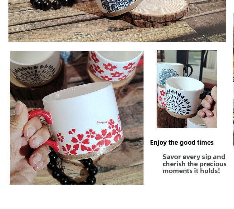 Retro Style Ceramic Mug Featuring Beautiful Flowers Design, Perfect For Coffee And Tea Lovers