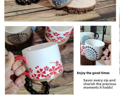 Retro Style Ceramic Mug Featuring Beautiful Flowers Design, Perfect For Coffee And Tea Lovers