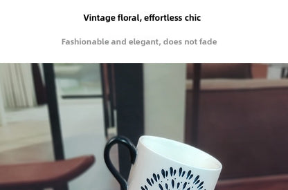 Retro Style Ceramic Mug Featuring Beautiful Flowers Design, Perfect For Coffee And Tea Lovers