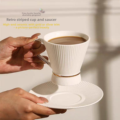 Retro Stripe Ceramic Coffee Set Featuring Classic Design And Durable Material