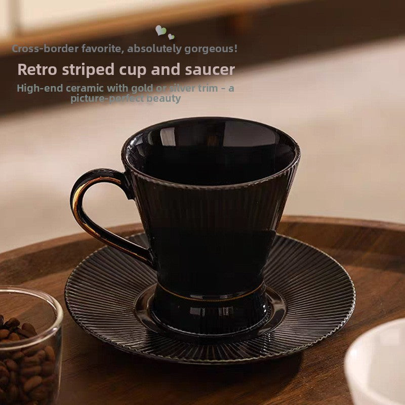 Retro Stripe Ceramic Coffee Set Featuring Classic Design And Durable Material