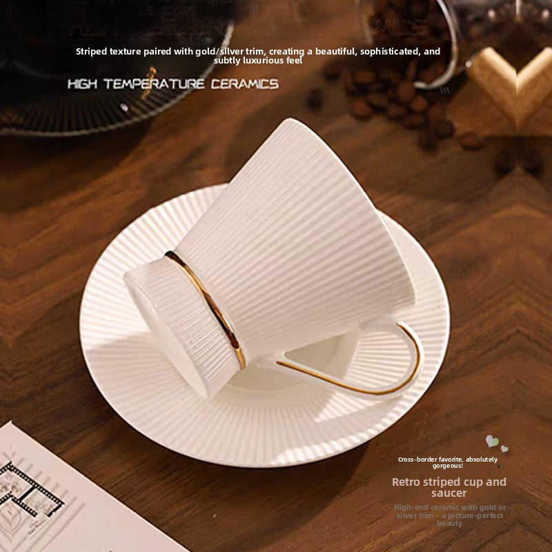 Retro Stripe Ceramic Coffee Set Featuring Classic Design And Durable Material