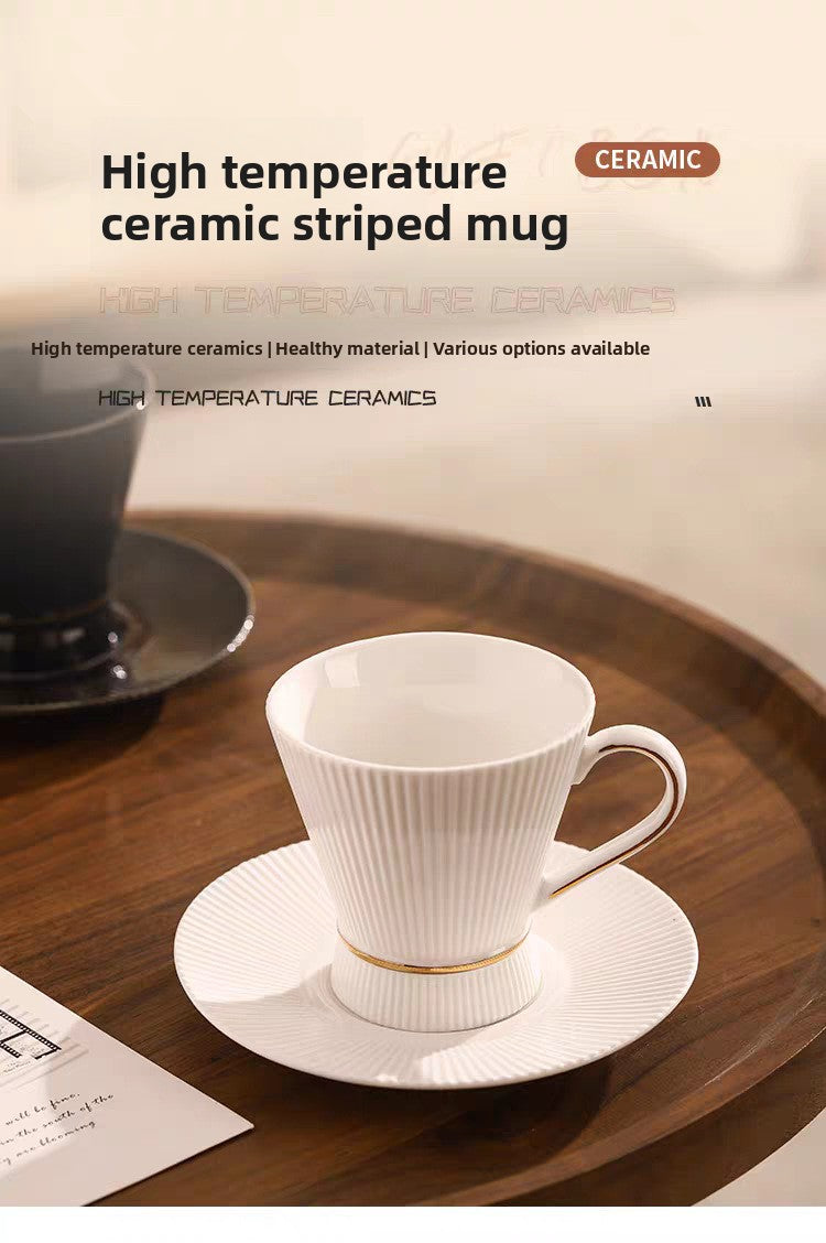 Retro Stripe Ceramic Coffee Set Featuring Classic Design And Durable Material