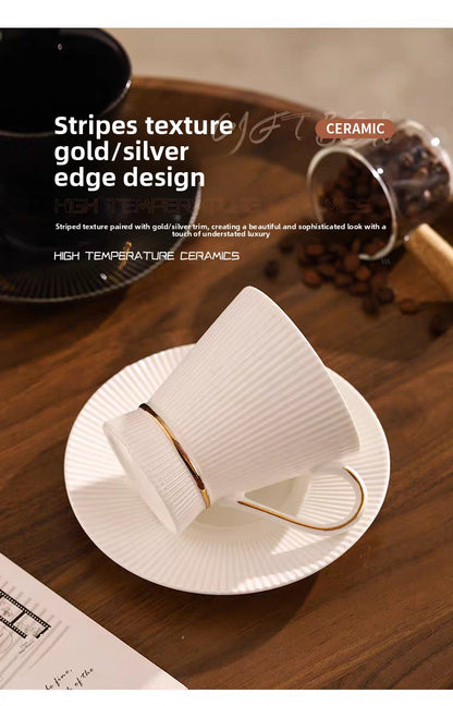 Retro Stripe Ceramic Coffee Set Featuring Classic Design And Durable Material