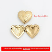 Titanium Steel 18K Gold Floral Heart-shaped Photo Box, 1 Piece