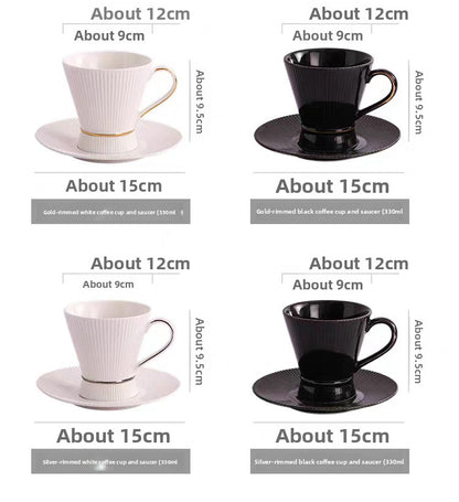 Retro Stripe Ceramic Coffee Set Featuring Classic Design And Durable Material