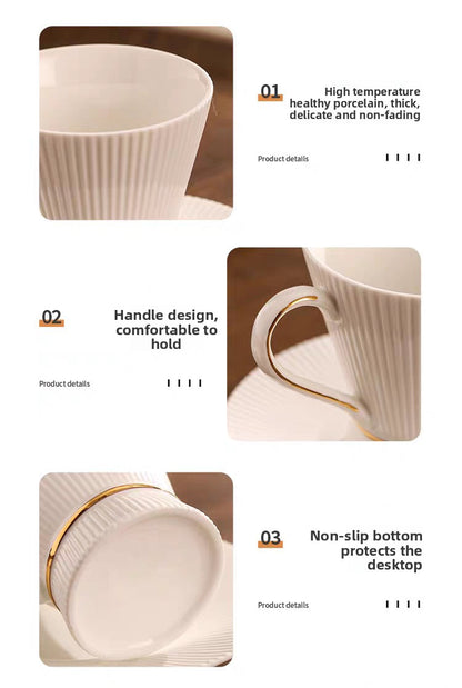 Retro Stripe Ceramic Coffee Set Featuring Classic Design And Durable Material