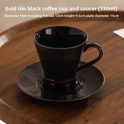 Retro Stripe Ceramic Coffee Set Featuring Classic Design And Durable Material