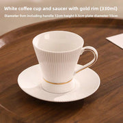 Vintage Striped Noble White Gold-Edged Coffee Cup and Saucer