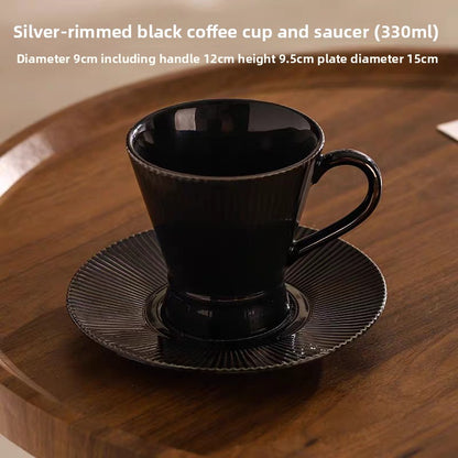 Retro Stripe Ceramic Coffee Set Featuring Classic Design And Durable Material