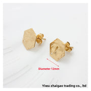 Titanium Steel Plated 18K Gold Hexagonal Stud Earrings, One Piece