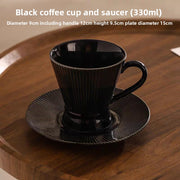 Retro Striped Charm Black Coffee Cup and Saucer