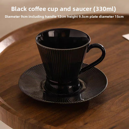 Retro Stripe Ceramic Coffee Set Featuring Classic Design And Durable Material