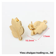 Titanium Steel Plated 18K Gold Leaf Stud Earrings, 1 Piece