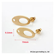Titanium Steel Plated 18K Gold Oval Stud Earrings, 1 Piece