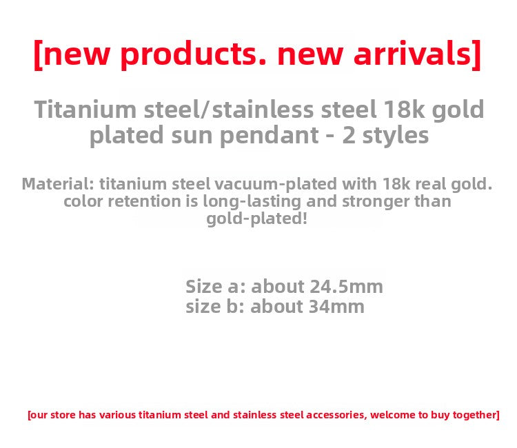 Sun Pattern Jewelry Accessory In Golden, PVD Coated With 18K Real Gold Plated Titanium Steel
