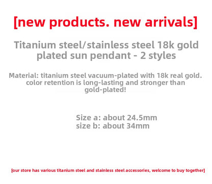 Sun Pattern Jewelry Accessory In Golden, PVD Coated With 18K Real Gold Plated Titanium Steel