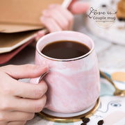 Approximately 400ML Marble Pattern Aesthetic Pink Gold Line Single Cup