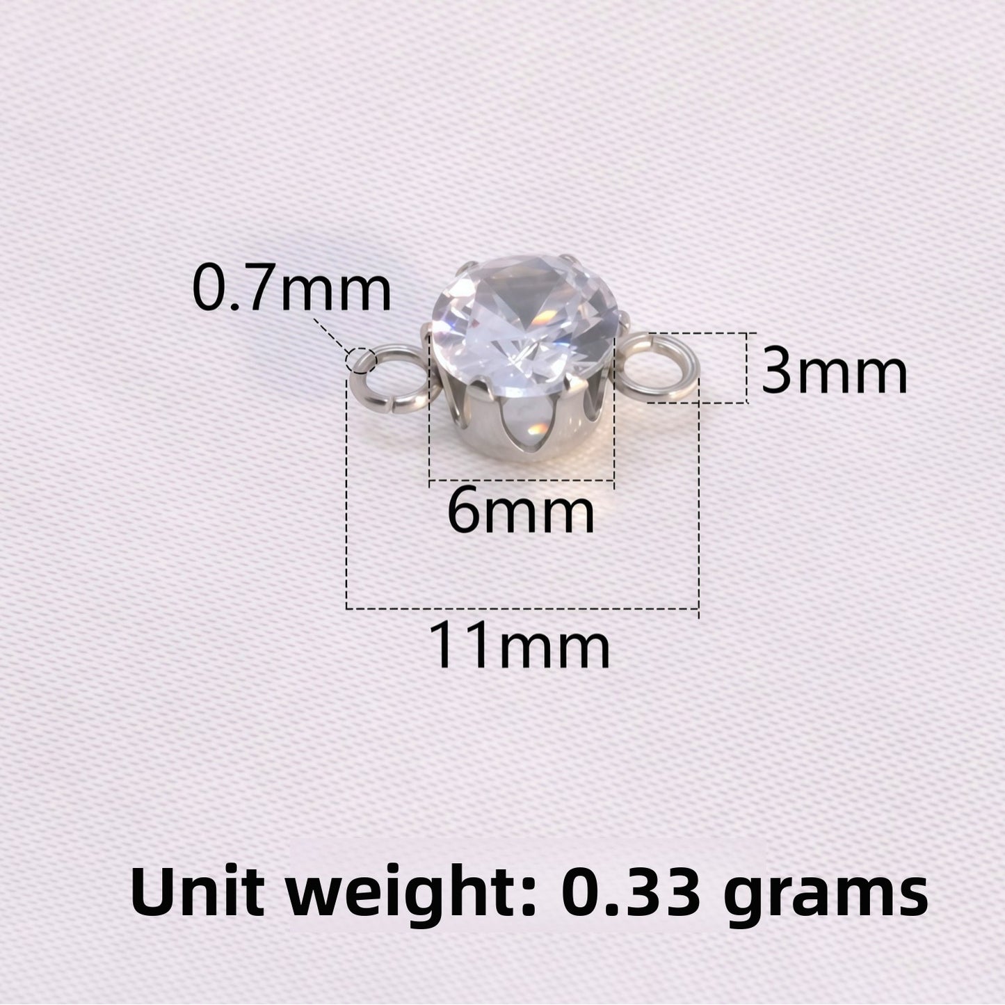 Round Jewelry Accessory In 304 Stainless Steel With White Zircon Inlay, Diameter 6 Mm