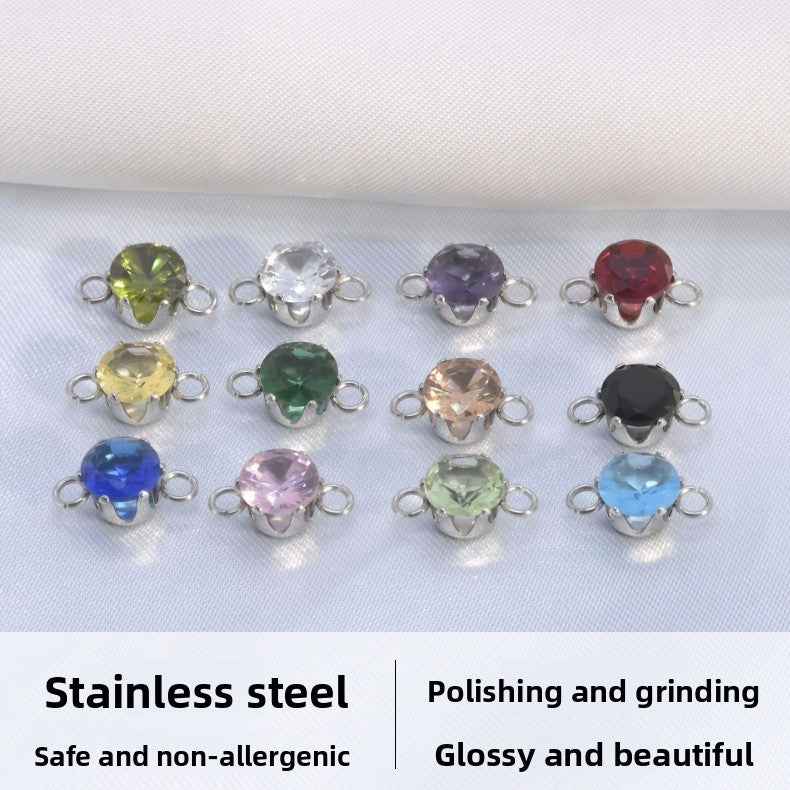 Round Jewelry Accessory In 304 Stainless Steel With White Zircon Inlay, Diameter 6 Mm