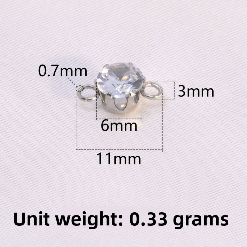 Round Jewelry Accessory In 304 Stainless Steel With White Zircon Inlay, Diameter 6 Mm